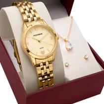 Relogio Mondaine Dourado Pequeno Feminino 32795 + Kit Semi Joia