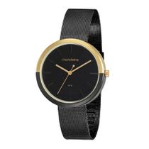 Relogio Mondaine Fem. 32120LPMVHE3 Minimalista Dourado fundo Preto