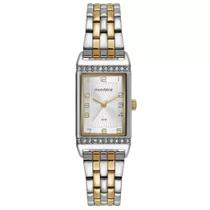 Relogio Mondaine Feminino 32495LPMVBE3 quadrado dourado e prata bicolor pequeno