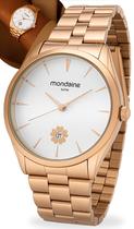 Relógio Mondaine Feminino Analógico De Pulso Rosê Pulseira em Aço Inoxidável Delicado Calendario Detalhe em Flor A Prova Dágua em 50 metros Original