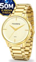 Relógio Mondaine Feminino Analógico Dourado Creme De Pulso Sofisticado Pulseira Aço Inoxidável Prova Dágua 50 Metros Original