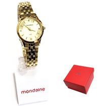 Relógio Mondaine Feminino Analógico Dourado Kit 32607LPMKDE1K1