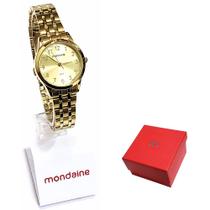 Relógio Mondaine Feminino Analógico Dourado Kit 32608LPMKDE1K1