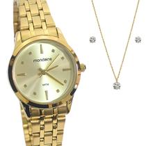 Relógio Mondaine Feminino Analógico Dourado Kit 32611LPMKDE1K1