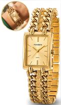 Relógio Mondaine Feminino Analógico Quadrado Dourado De Pulso Pulseira Corrente Em Aço Inoxidável Elegante Original Relógio Mondaine Feminino Analógico Quadrado Dourado De Pulso Pulseira Corrente Em Aço Inoxidável Elegante Original