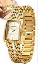 Relógio Mondaine Feminino Analógico Quadrado Dourado De Pulso Pulseira Estilo Corrente Em Aço Inoxidável Clássico Elegante Original