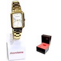 Relógio Mondaine Feminino Analógico Retangular Dourado 53766LPMVDE3