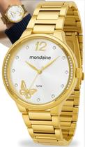 Relógio Mondaine Feminino Borboleta Cristais Pulso Dourado Prova Dágua Delicado Com Strass Original