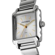 Relógio Mondaine Feminino Classic Quadrado Prata com Ponteiros de Cristais