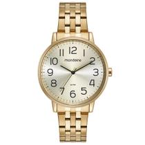 Relogio Mondaine Feminino dourado banhado folheado grande com numeros a prova dagua kit semi joia 32599LPMKDE1K1