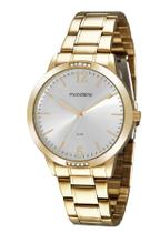 Relogio Mondaine Feminino dourado grande de aço strass 99598LPMVDE1