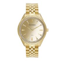 Relogio Mondaine Feminino dourado grande espelhado cravejado com pedrinhas strass moderno a prova dagua 32822LPMVDE1