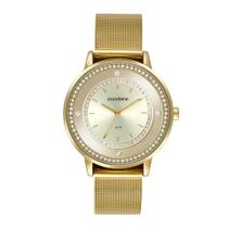 Relogio Mondaine Feminino dourado grande pulseira esteira cravejado com pedrinhas sofisticado moderno luxo 32836LPMVDE1