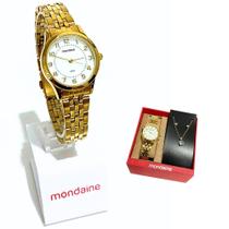 Relógio Mondaine Feminino Dourado Kit Com Semijoia 32796LPMKDE1K1