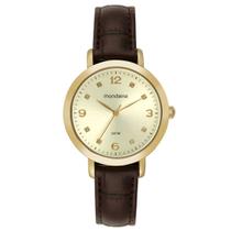Relógio Mondaine Feminino Dourado Pulseira Couro Marrom