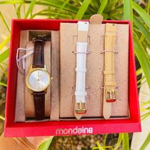 Relogio mondaine feminino dourado pulseira couro preta com duas opcoes de cores