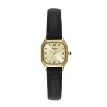 Relogio Mondaine Feminino dourado quadrado pequeno pulseira de couro preta banhado folheado mini 32820LPMVDH3