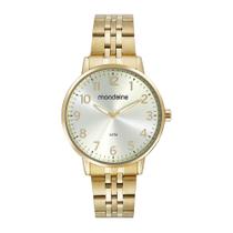 Relogio Mondaine Feminino grande dourado banhado folheado com numeros moderno a prova dagua 32662LPMVDE1