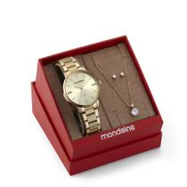 Relógio Mondaine Feminino Grande Original Dourado À Prova D'Água com NF Colar E Brincoa 600D