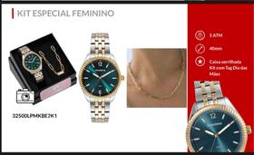 Relógio mondaine feminino mostrador verde kit com colar folheado a ouro 18k