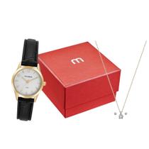 Relógio Mondaine Feminino Original Couro Dourado À Prova D'Água com NF Colar E Brincos 794CD