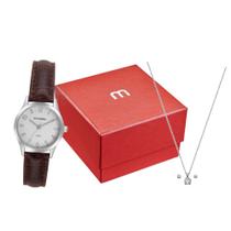 Relógio Mondaine Feminino Original Couro Prata À Prova D'Água com NF Colar E Brincoa 794CP