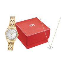 Relógio Mondaine Feminino Original Dourado À Prova D'Água com NF Colar E Brincos 796D