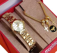 Relógio Mondaine Feminino Original Dourado À Prova D'Água com NF Pulseira 689D