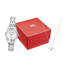 Relógio Mondaine Feminino Original Prata À Prova D'Água com NF Colar E Brincos 795P