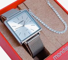 Relógio Mondaine Feminino Original Prata À Prova D'Água com Nota Fiscal e Pulseira 487P
