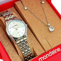 Relógio Mondaine Feminino Original Prata À Prova DÁgua com NF Colar E Brincos 608P
