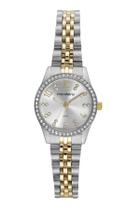 Relogio Mondaine Feminino pequeno dourado prata bicolor misto cravejado com pedrinhas strass 32803LPMVBE2 rolxx
