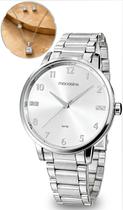 Relógio Mondaine Feminino Prata Analógico de Pulso com Colar e Brincos Prova DÁgua Original Relógio Mondaine Feminino Prata Analógico de Pulso com Colar e Brincos Prova DÁgua Original
