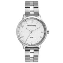 Relogio Mondaine Feminino prata prateado grande moderno sofisticado com numeros a prova dagua de aço 32476L0MVNE2