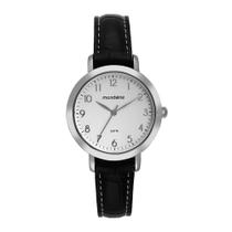 Relogio Mondaine Feminino prata pulseira de couro pequeno com numeros 99756L0MVNH2