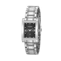 Relogio Mondaine Feminino prata quadrado mostrador preto retangular prateado 32103L0MVNE2