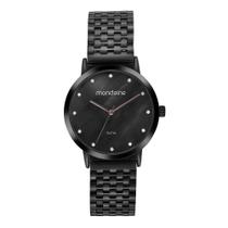 Relogio Mondaine Feminino preto cravejado com pedrinhas strass moderno a prova dagua de aço 32819LPMVPE2 original