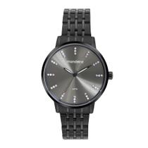 Relogio Mondaine Feminino preto grande moderno cravejado com pedrinhas strass a prova dagua 32666LPMVPE2