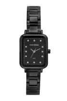 Relogio Mondaine Feminino preto pequeno quadrado retangular cravejado com pedrinhas strass luxo 32780LPMVPE3