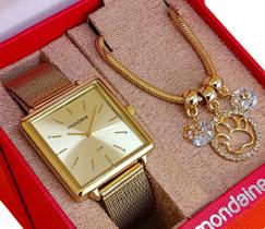 Relógio Mondaine Feminino Quadrado Original Dourado À Prova D'Água com NF 487D