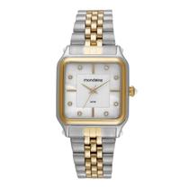 Relógio mondaine feminino quadrado prata/dourado 32843lpmvbe2