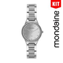 Relógio MONDAINE kit feminino espelhado prata 32830L0MKNE2K1