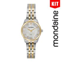 Relógio MONDAINE KIT prata dourado feminino 32804LPMKBE3K1