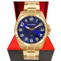 Relógio Mondaine Masculino aço dourado azul 5 ATM 48 mm 32638gpmvde3 Relógio Mondaine Masculino aço dourado azul 5 ATM 48 mm 32638gpmvde3