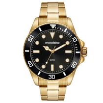 Relógio Mondaine Masculino Analógico Aço Dourado Bisel Preto 42mm 32549GPMVDE2 Original