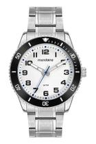 Relógio Mondaine Masculino Analógico Aço Prata Fundo Branco Bisel Preto 42mm