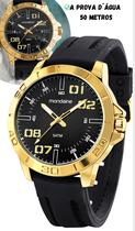 Relógio Mondaine Masculino Com Caixa Em Dourado E Pulseira Preta em Silicone Prova Dágua Preto Com Dourado Original
