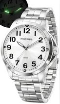 Relógio Mondaine Masculino De Pulso Analógico Quartz Esportivo Casual E Social Prata Brilha No Escuro Prova Dágua Pulseira Em Aço inoxidável Original