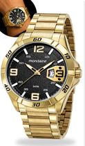 Relógio Mondaine Masculino Dourado Analógico Clássico Quartz Pulseira em Aço Inoxidável A Prova Dágua Com Calendário Original