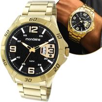 Relógio Mondaine Masculino Dourado Analógico Clássico Quartz Pulseira em Aço Inoxidável A Prova Dágua Com Calendário Original